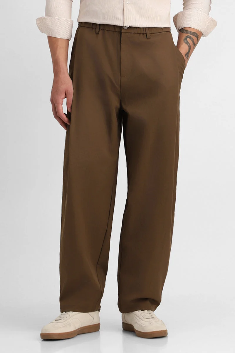Snitch Brown Brown Baggy Trousers for Men | Best Price UAE